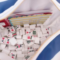 Sac de rangement rayé XL grande capacité pour tuiles de mahjong américain, cartes et accessoires de jeu