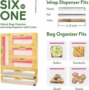 Kitchen Multi-Functional Storage Organizer Bamboo Foil and <b>Plastic</b> <b>Wrap</b> Organizer Ziplock Bag Storage Organizer - Product Image 3