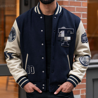 Blouson Bomber Homme Personnalisé en Satin avec Manches en Cuir PU, Coupe Ample, Uniforme Décontracté, Lourd et Robuste