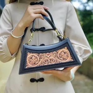 OEM المورد سيدة Crossbody حقيبة العلامة التجارية الشهيرة مصمم الإناث حقيبة كتف اليدوية جلد البقر الفاخرة التطريز حقائب للنساء