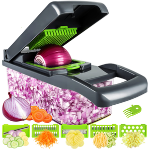 14sets Household Kitchen Mandoline <b>Vegetable</b> <b>Cutter</b> Set with Container and Handle ABS & Stainless Steel - Product Image 1