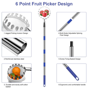 Outil de cueillette de fruits de qualité industrielle écologique, perche télescopique en aluminium, manche droit en plastique, personnalisable OEM, avec panier inclus - Product Image 2