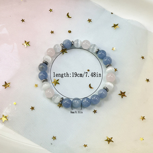 Pulsera de piedra natural con cuentas redondas hechas a mano de Aguamarina, cuarzo rosa y selenita de 8mm para pulsera de paz interior, amor y Coura - Product Image 3