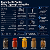 Ligne d'étiquetage de bouteilles rondes de haute précision avec déboucheur, pour remplissage et capsulage de poudre d'épices, de café et de produits blanchissants, 10-5000g