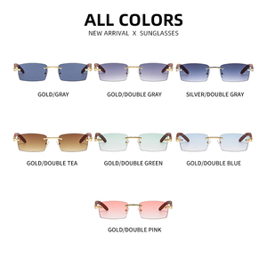 Trendy Wooden-Leg Frameless Retro Sunglasses UV400 Protection Ocean Lens Small Square Design for Unisex Fashion Optical <b>Glasses</b> - Product Image 4