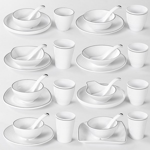 White Melamine Tableware <b>Set</b> 4 Piece Bowl Plate Cup <b>Set</b> For Hotels <b>Restaurants</b> Commercial Use - Product Image 1