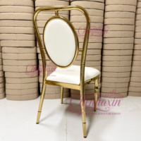 Chaise de mariage de luxe personnalisée en métal doré brillant avec dossier en O, chaise de banquet à dossier ovale pour hôtel, événement, fête, mobilier