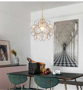 Creative Brass Glass Pendant Light Minimlistic Flower Shape Switch Control Kids Room <b>Bedside</b> Dining Room 3000K Warm <b>White</b> AC - Product Image 5