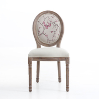 Chaise de salle à manger en bois de style antique Louis XV avec tissu en coton imprimé fleur de prunier rouge pour salle de bain ou parc d'appartement