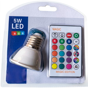 หลอดไฟ LED RGB สีสันสดใส 5W ขั้ว E27 ตัวเรือนพลาสติก เปลี่ยนสีได้แบบค่อยเป็นค่อยไป พร้อมรีโมทคอนโทรล บรรจุภัณฑ์แบบพลาสติกใส - Product Image 1