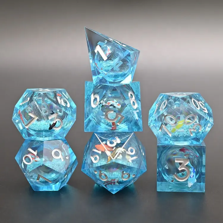 Premium Polyhedron Handmade 7 Piece Resin Sharp Edge Dice Set for Board Game
