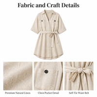 Robe Chemise en Lin pour Femme à Manches Courtes, Col Boutonné, Style Décontracté d'Été, Vente en Gros