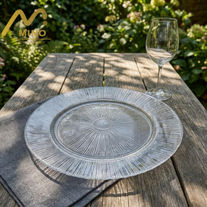 Elegant Sunburst Texture Clear Ribbed Glass Charger Plates Under Plate for Wedding Party Events <strong>Decoration</strong> Rental <strong>Catering</strong> - Product Image 3
