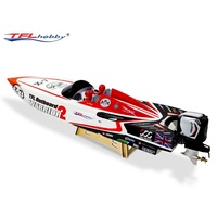 Barco RC Profesional Grande con Motor sin Escobillas, 35 Pulgadas, TFL Hobby 1148 Warrior Racing, Casco de Fibra de Vidrio Mono, Hélice de Latón de 2 Aspas, Escala 1:5