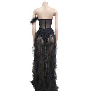Elegante hermoso volantes <span class=keywords><strong>fiesta</strong></span> pluma Vestido largo <span class=keywords><strong>de</strong></span> malla Maxi <span class=keywords><strong>ver</strong></span> a través del vestido Sexy <span class=keywords><strong>vestidos</strong></span> transparentes - Product Image 3