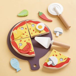 <span class=keywords><strong>Juego</strong></span> de corte de <span class=keywords><strong>pizza</strong></span> de <span class=keywords><strong>juego</strong></span> de simulación de madera Premium con bandeja y coberturas Montessori <span class=keywords><strong>juego</strong></span> de rol juguete educativo de comida para niños - Product Image 3