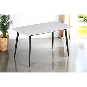 Commercio all'ingrosso della fabbrica di misura moderna di 130cm di <span class=keywords><strong>marmo</strong></span> bianco opaco guardare angoli arrotondati tavolo da pranzo in ceramica per la casa da pranzo - Product Image 3