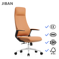 Chaise de bureau exécutive moderne en cuir avec accoudoirs rembourrés, hauteur réglable, pivotante à 360°, pieds en métal orange, pour la maison, l'atelier, vente en gros