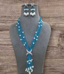 Indian <b>Bridal</b> Wedding Party Wear Bead Necklace and Long Earring <b>Set</b> Brass <b>Jewelry</b> for Engagement Daily Wear - Product Image 1