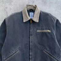 Veste de travail d'extérieur personnalisable OEM pour homme, style Detroit Varsity Vintage, coupe trucker, en toile de canard, coupe-vent, d'hiver, avec fermeture éclair et poche frontale