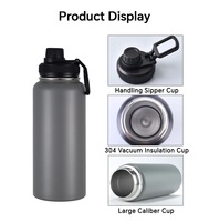 Gourde d'eau chic personnalisée en acier inoxydable à double paroi isolée sous vide, revêtement poudré, 32/64 oz, pour sport et voyage