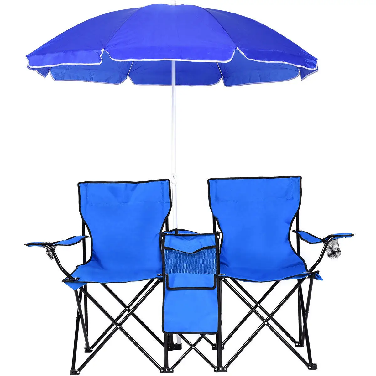 Patio extérieur léger portable pliant glacière de pêche double siège accoudoir de camp chaise de pique-nique avec parasol