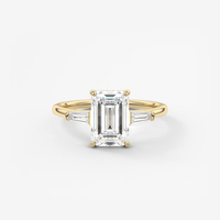 Bague de fiançailles en or massif 14K/18K avec trois pierres émeraudes et diamants de laboratoire taille baguette coniques, certifiée IGI CVD/HPHT, personnalisable