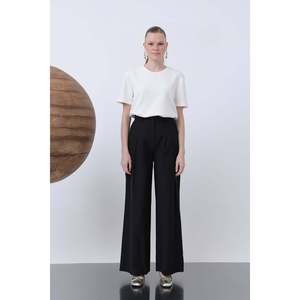 Pantalones Negros Básicos Plisados Elegantes para Mujer, para Oficina y Uso Diario, Ajuste Cómodo y Ligeros - Product Image 3