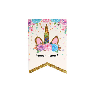 Cartoon <strong>Unicorn</strong> Paper Flag New Happy Birthday Banner Kids Birthday Decoration <strong>Party</strong> <strong>Supplies</strong>-100pcs Minimum Order - Product Image 5
