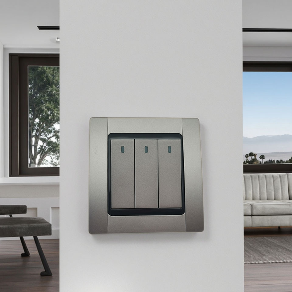 VNX 10 Years Warranty 220V-250V British Standard 3Gang Two Way 10A Electric Wall Switch for Home