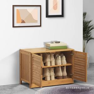 Bamboo Two Layer <b>Shoe</b> <b>Rack</b> <b>Storage</b> Cabinet With Doors Modern Asian Design Living Room Furniture - Product Image 3