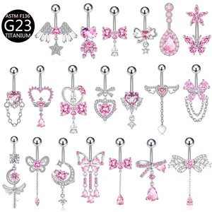 Joli <span class=keywords><strong>piercing</strong></span> de <span class=keywords><strong>nombril</strong></span> OEM en titane, série rose, avec zircon, motifs chat, papillon, ailes d'<span class=keywords><strong>ange</strong></span>, pour filles, vente en gros - Product Image 1