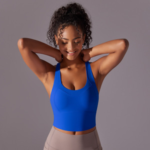 Top de <span class=keywords><strong>yoga</strong></span> con LOGO personalizado, sin costuras, con copas integradas, estilo chaleco, espalda cruzada, sujetador deportivo transpirable de alto soporte, de Spandex/Nylon, color liso. - Product Image 4