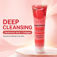 FLOWER SECRET 300ml Gel Exfoliant Corps Fraise à l'Acide Hyaluronique - Pour Adultes Tous Types de Peau - Services OEM/ODM Agence de Marques