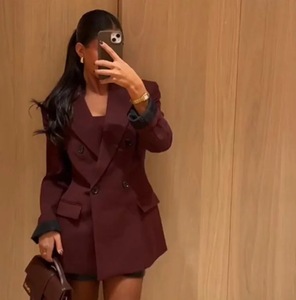 Veste de <span class=keywords><strong>costume</strong></span> coréenne pour femme, blazer court élégant d'hiver, double boutonnage <span class=keywords><strong>avec</strong></span> décoration boutonnée, grande taille, manteau décontracté - Product Image 5