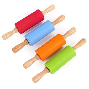 Small Size Kids Play Children's Play Dough <b>Tools</b> Wooden Silicone <b>Rolling</b> Pin Mini <b>Rolling</b> Pin - Product Image 1
