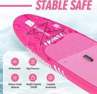 Planche de paddle gonflable rose (SUP) 10'6''x30''x6'' polyvalente et portable, capacité 130 kg