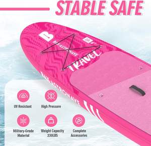 Planche de paddle gonflable rose (<span class=keywords><strong>SUP</strong></span>) 10'6''x30''x6'' polyvalente et portable, capacité 130 kg - Product Image 4
