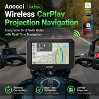 Aoocci C3 Plus 5 inç 800 Nit Parlama Önleyici Su Geçirmez Motosiklet CarPlay Monitörü İnce Kelepçeli Motosiklet Kablosuz GPS Navigasyon Cihazı