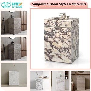 HZX Marmo Travertino Beige Premium per Lavabo da Bagno con Lavandino a Bacinella Moderno Freestanding - Product Image 5