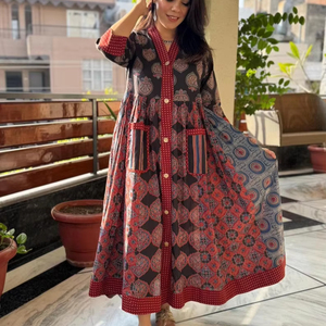 Robe de vacances imprimée en coton à la main Maxi longue robe florale robe de Noël rouge robe Jaipuri faite à la main robe pratique robe - Product Image 3