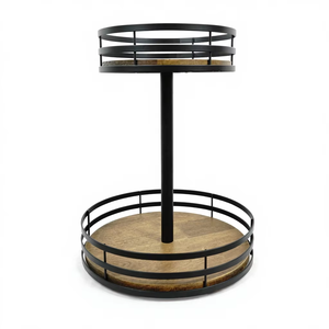 מדף אחסון עגול מעץ מודרני, דו-קומתי, לא מתקפל, עמיד, מסתובב, למטבח, לתבלינים, לרטבים, לכלי אוכל, נייד - Product Image 2