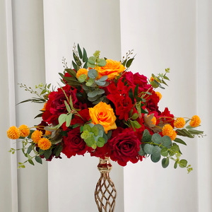 Arrangement floral romantique et rêveur de roses roses mélangées, fleurs artificielles en soie couleur champagne, centre de table de mariage, boule de fleurs faite à la main - Product Image 6