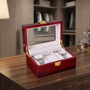 Boîte à montre rectangulaire en bois avec logo personnalisé, doublure en daim et couvercle en verre, étui de rangement de luxe pour présentation de cadeaux (vert) - Product Image 3