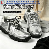 Lacets plats argentés scintillants avec breloques nœud perlé – Lacets décoratifs de remplacement pour baskets et chaussures de sport