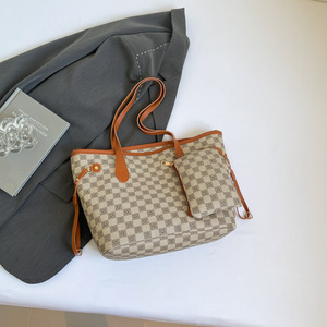 Fashion Checkerboard Tote Bag Set <b>Large</b> Capacity Ladies Shoulder Bag Casual Composite Shopping Handbag With Small <b>Purse</b> - Product Image 2