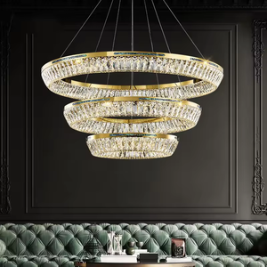 Gran oferta, lámpara colgante, lámpara de techo de cristal con anillo redondeado de oro creativo LED de lujo Vintage moderno - Product Image 6