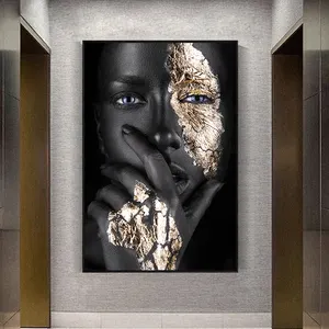 Decorative Painting Art Supplies Large Painting Canvas Decoration African Art Black And Gold Woman Canvas Painting Sale