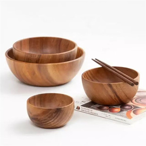 Juego de Tazones de Madera Maciza, Tazón Redondo de Madera para Ensalada y Fruta, Vajilla para el Hogar, Estilo Japonés, Acabado Natural, 11.5x11.5x4.5cm - Product Image 3