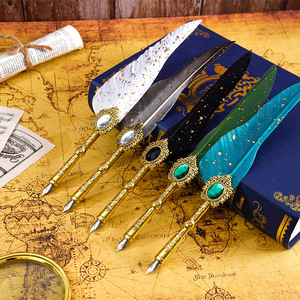 Set di penne in vetro vittoriano con sigillo di cera con gemma piuma timbro tagliacarte Vintage scrittura calligrafia Starter Kit penna piuma - Product Image 5